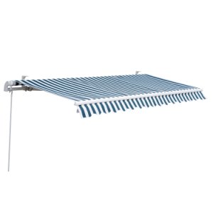 HOMCOM Manual Retractable Awning, size (3m x 2.5m)-Green/White Stripes