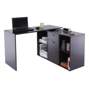 HOMCOM MDF Adjustable L-Shaped Computer Desk, 20Lx115Wx76H cm-Black