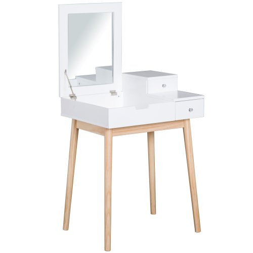 HOMCOM MDF,Pine Dressing Table Desk Flip-up Mirror Multi-purpose 2 Drawers Modern - White | Aosom Ireland