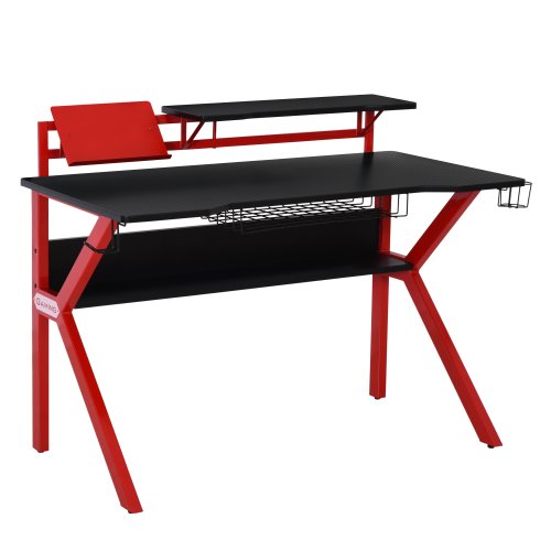 HOMCOM MDF Spacious Gaming Desk w/ Cup Holder Red NEXT DAY DELIVERY | Aosom Ireland