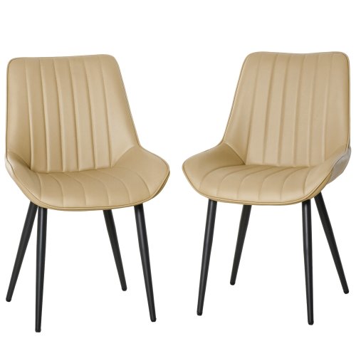 HOMCOM Mid Century Dining Chairs Set of 2, PU Leather Upholstered Side Chairs Seat for Kitchen Living Room with Metal Legs, Beige|Aosom Ireland