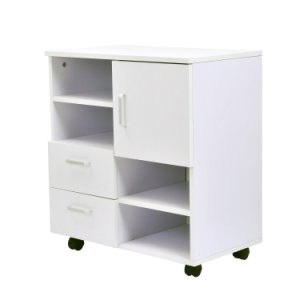 HOMCOM Mobile Storage Cabinet W/Drawers, 4 Shelves-White