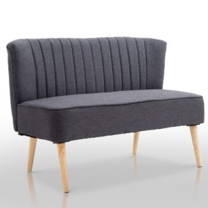 HOMCOM Modern Double Seat Sofa Bed Loveseat Couch Padded Linen Wood Leg Dark Grey