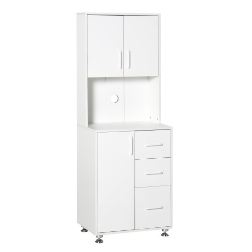 HOMCOM Modern Kitchen Cupboard with Storage Cabinet Hutch ,2 Cabinets, 3 Drawers and Open Countertop, White | Aosom Ireland