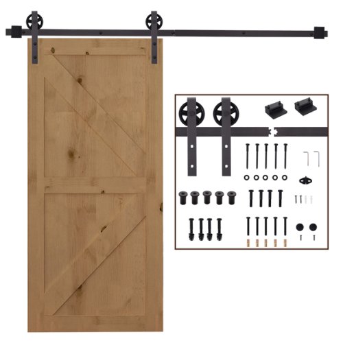 HOMCOM Modern Sliding Barn Door Closet Hardware Track Kit Track System Unit for Single Wooden Door 6FT/1830mm | Aosom Ireland