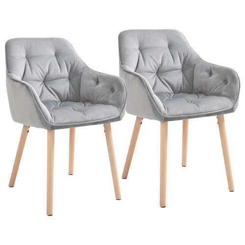 HOMCOM Modern Tufted Dining Chairs Velvet-Touch Fabric Upholstered Leisure Chairs with Wood Legs, Light Grey | Aosom Ireland