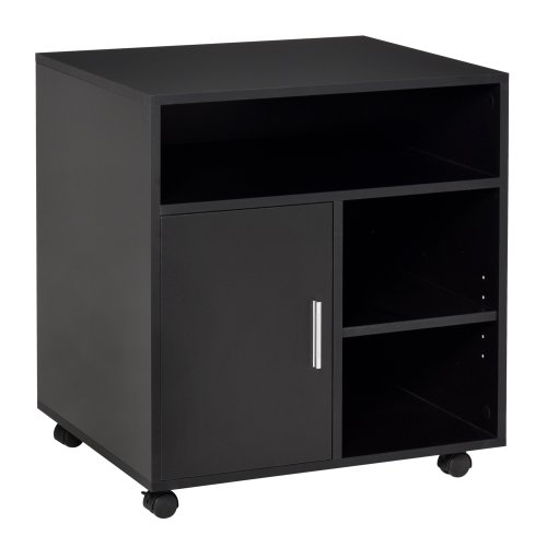 HOMCOM Multi-Storage Printer Stand Unit Office Desk Side Mobile Storage w/ Wheels Modern Style 60L x 50W x 65.5H cm - Black | Aosom Ireland