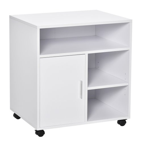 HOMCOM Multi-Storage Printer Stand Unit Office Desk Side Mobile Storage w/ Wheels Modern Style 60L x 50W x 65.5H cm - White | Aosom Ireland