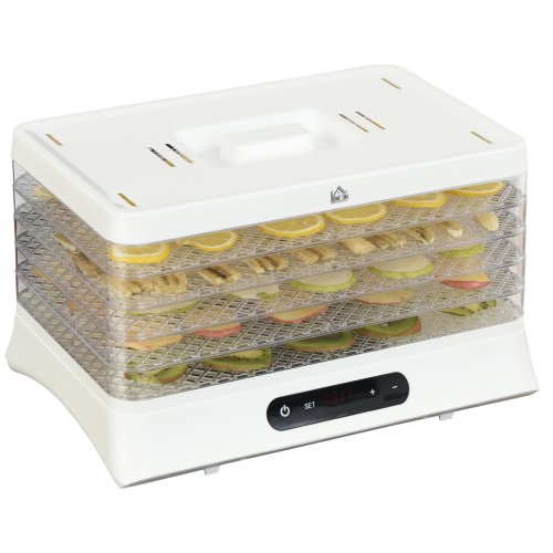 HOMCOM Multi-Tier Food Fruit Dehydrator with 5 Stackable Trays, LED Display, Adjustable Temperature Control 35-70 Degree|Aosom Ireland