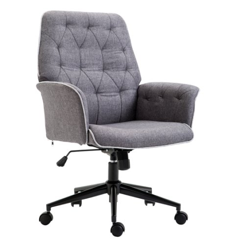 HOMCOM Office Chair Mid Linen Back Computer Desk Chair Office Furniture-Grey