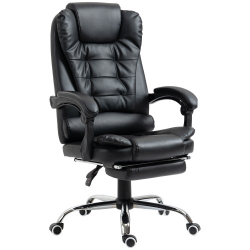 Homcom Office Chair Wheels Chair Computer Chair Home Office Chair Ergonomic Chair Recliner Pu Office Chair W/Footrest-Black|Aosom Ireland