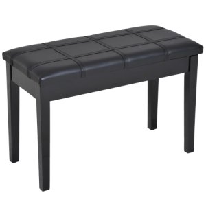 HOMCOM Piano Storage Bench Faux Leather Padded Two Person Lift Top Stool Keyboard Black