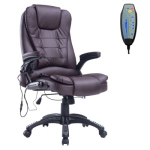 HOMCOM PU Leather Office W/Massage Function, High Back-Brown