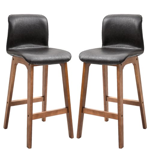 HOMCOM pu leather set of 2 bar stools w/ footrest black/brown|aosom ireland