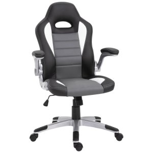 HOMCOM Racing Office Chair PU Leather Bucket Computer Chair Gaming Swivel Adjustable Desk Chair-Black/Grey/White