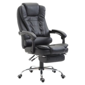 HOMCOM Recliner PU Office Chair W/Footrest-Black