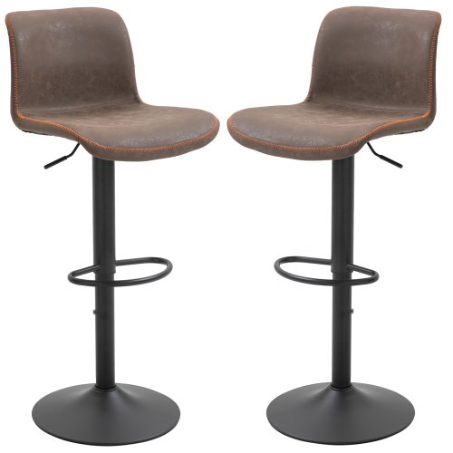 HOMCOM Retro Barstools Set of 2 PU Leather Adjustable Height Swivel Bar Chairs with Footrest for Kitchen, Counter, Home Bar, Brown|Aosom Ireland