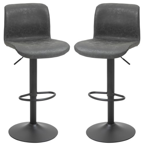 HOMCOM Retro Barstools Set of 2 PU Leather Adjustable Height Swivel Bar Chairs with Footrest for Kitchen, Counter, Home Bar, Grey|Aosom Ireland