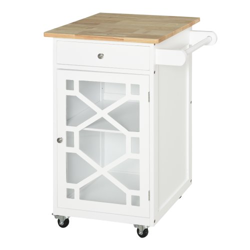 HOMCOM Rolling Kitchen Storage Island Swivel Wheels Cart w/ Drawer Cabinet Towel Rail Adjustable Shelf Stylish Home Organiser White | Aosom Ireland