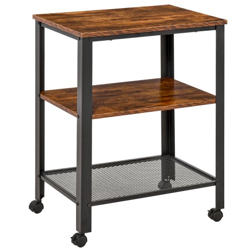 HOMCOM Rolling Microwave Cart Wooden 3-Tier Storage Shelf Industrial Style End Table for Kitchen, Living Room Accent Furniture | Aosom Ireland