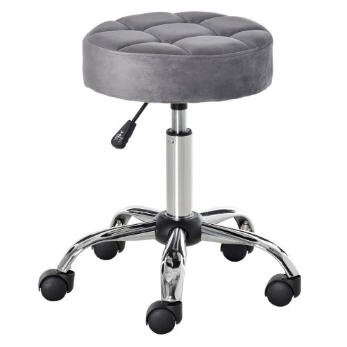 HOMCOM Round Rolling Stool Chair Height Adjustable Swivel Salon Stool with Wheels， Grey | Aosom Ireland