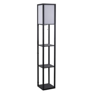 HOMCOM Shelf Floor Lamp, 4-tier Open Shelves, 26L x 26W x 160Hcm-Black/White