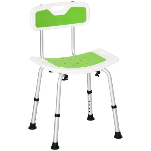 HOMCOM Shower Chair for the Elderly and Disabled, 6-Level Height Adjustable Shower Stool with Backrest, Curved Seat, Green | Aosom Ireland