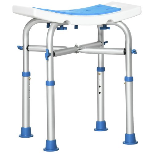HOMCOM Shower Chair for the Elderly and Disabled, Adjustable Padded Shower Stool with Built-in Handle Non-slip Suction Foot Pads Blue | Aosom Ireland
