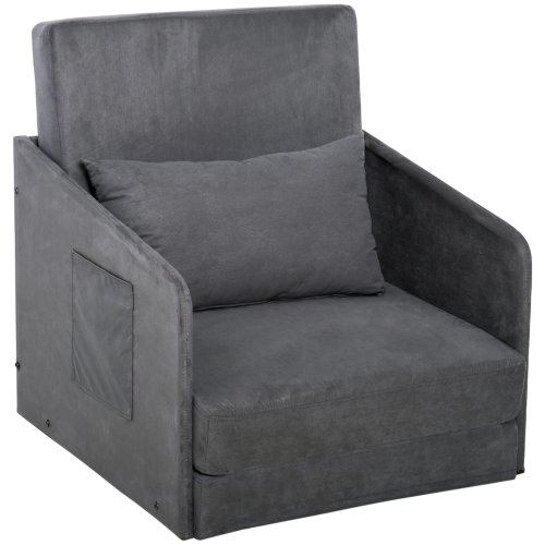 HOMCOM Single Sofa Bed Armchair Soft Floor Sleeper Lounger Futon Couch With Pillow and Pocket Grey Seater Comfort NEXT DAY DELIVERY | Aosom Ireland