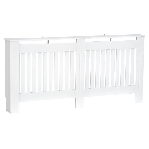 HOMCOM Slatted Radiator Cover Painted Cabinet MDF Lined Grill in White (172L x 19W x 81H cm) | Aosom Ireland