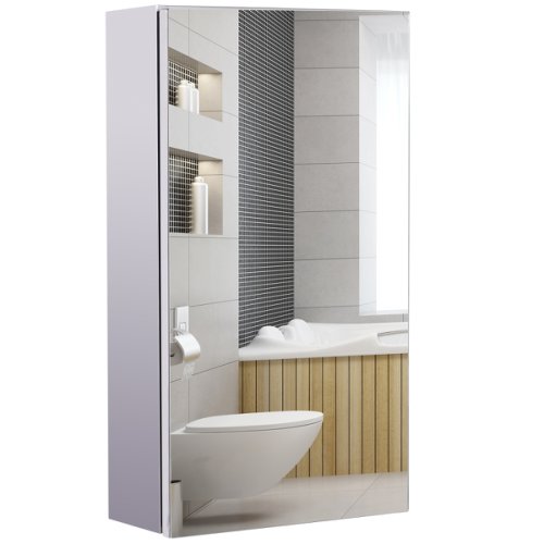 HOMCOM Stainless Steel Bathroom Mirror Storage Cabinet-Silver|Aosom Ireland