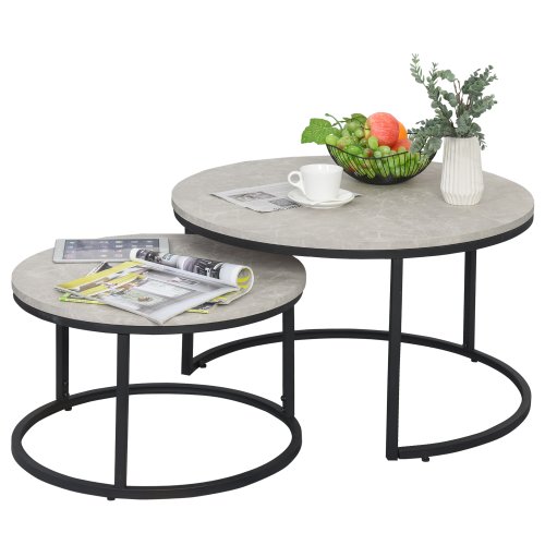 HOMCOM Steel MDF-Top Stack Design 2-Piece Coffee Tables Black/Grey