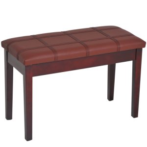 HOMCOM Two Person Lift Top Piano Storage Bench Faux Leather Keyboard Stool Birchwood Brown