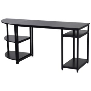 HOMCOM Two-Piece Computer Desk Moveable Corner Desk w/ Shelves Metal Frame Laminate Top Adjustable Feet Black Office Work