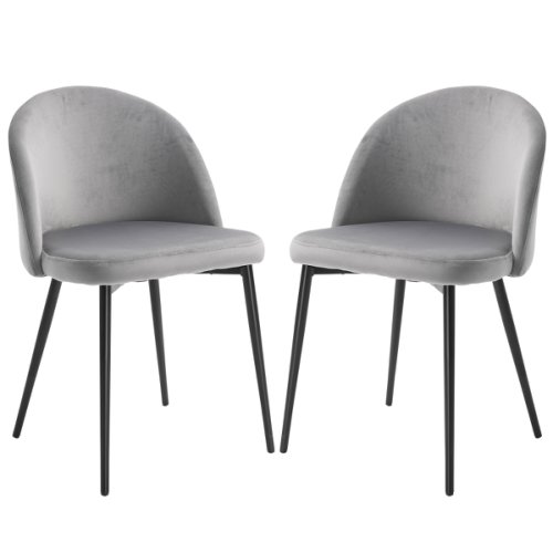 HOMCOM Velvet Contemporary Set Of 2 Kitchen Dining Chairs Grey|Aosom Ireland