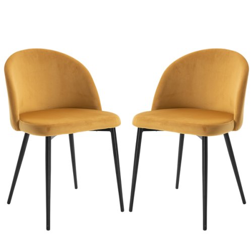 HOMCOM Velvet Contemporary Set Of 2 Kitchen Dining Chairs Mustard |Aosom Ireland