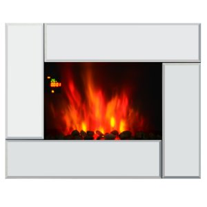 HOMCOM Wall Mount Electric Fireplace Heater, Flame Effect,Tempered Glass-Silver