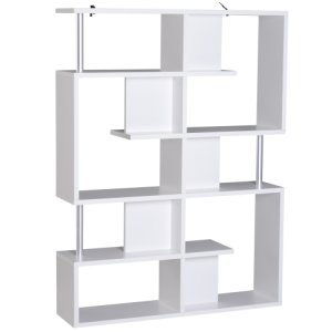 HOMCOM Wood Bookcase 5 Tier Shelves S Shape Bookshelf Free Standing Shelving Storage Display Unit Living Room White/Black