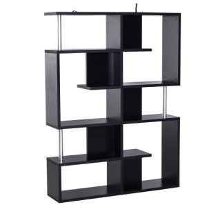 HOMCOM Wood Bookcase 5 Tier Shelves S Shape Bookshelf Free Standing Storage Display Unit