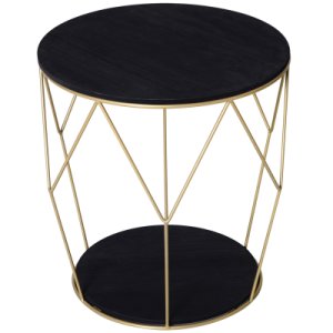 HOMCOM Wood Metal Coffee Round Table W/ Storage Sofa End Side Coffee Table Bedroom - Black Gold