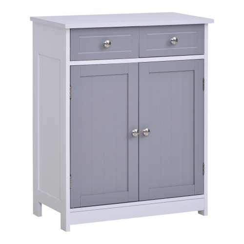 kleankin Freestanding Bathroom Storage Cabinet Organizer Tower with Door, 2 Drawers, Adjustable Shelf, Grey and White|Aosom Ireland