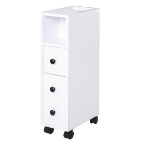 kleankin Freestanding Compact Design Bathroom Cabinet with 2 Open Cabinets, 1 Door Cabinet, 1 Drawer and 4 Rolling Wheels, White