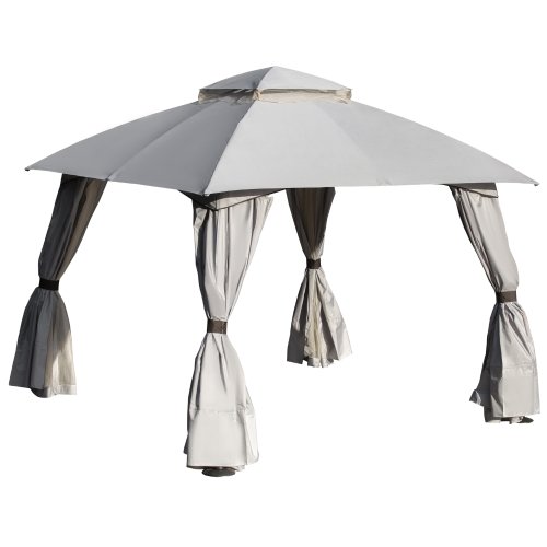 Outsunny 10' x 10' Steel Gazebo Canopy Party Tent Shelter with Double Roof & Curtains & Netting Sidewalls, Light Grey | Aosom Ireland