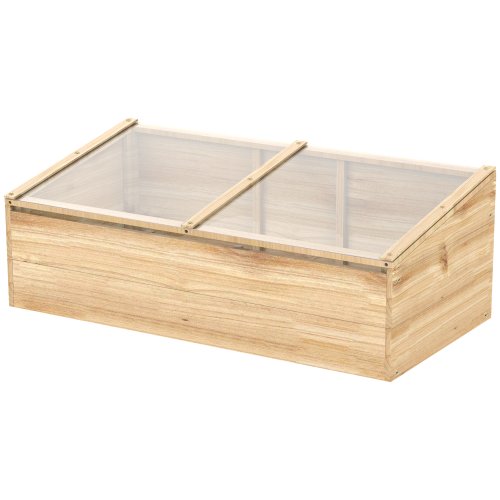 Outsunny 100 x 50 x 35/26cm Square Wooden Outdoor Greenhouse for Plants with Openable Cover , Nature Wood Color | Aosom Ireland