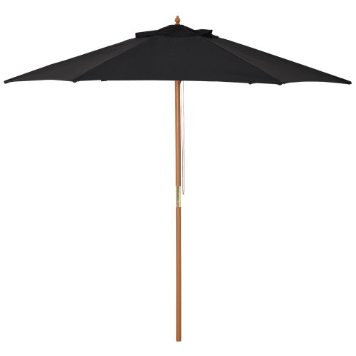 Outsunny 2.5m Wood Garden Parasol Sun Shade Patio Outdoor Wooden Umbrella Canopy Black | Aosom Ireland