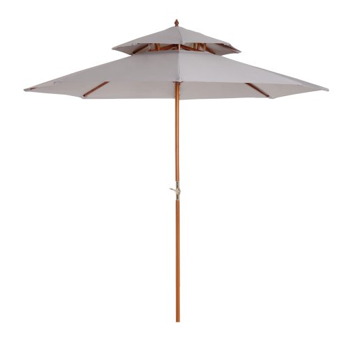 Outsunny 2.7m Wood Garden Parasol Sun Shade Patio Outdoor Market Umbrella w/ 2-Tier Canopy | Aosom Ireland