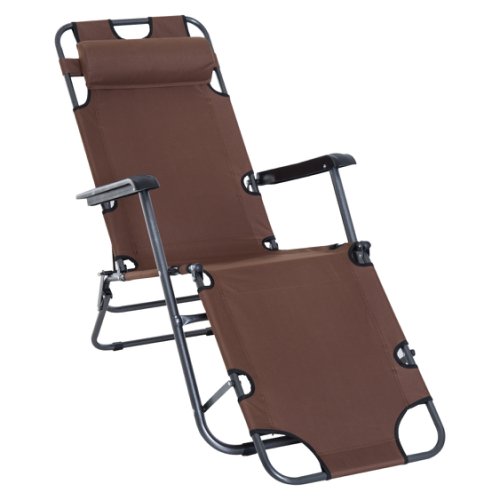 Outsunny 2 in 1 Sun Lounger Folding Reclining Chair Garden Outdoor Camping Adjustable Back with Pillow (Brown) | Aosom Ireland