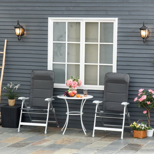 Outsunny 2 Pcs Patio Folding Dining Chair w/ Adjustable Back & Armrest Portable for Camping Garden Pool Beach Deck Grey | Aosom Ireland