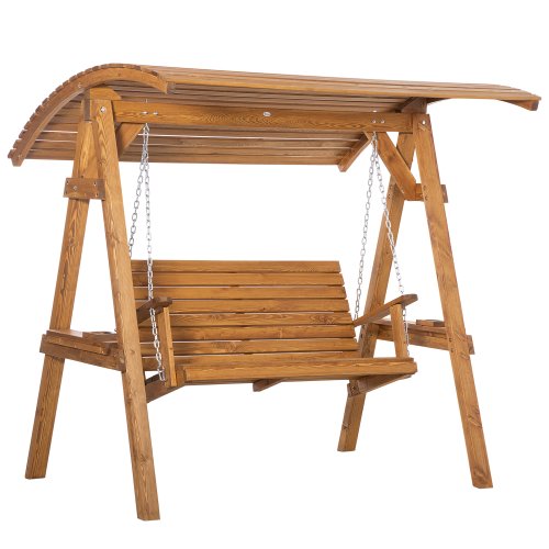 Outsunny 2 Seater Garden Swing Seat Swing Chair Outdoor Canopy Swing Bench w/ Adjustable Shade & Solid Wood Frame | Aosom Ireland