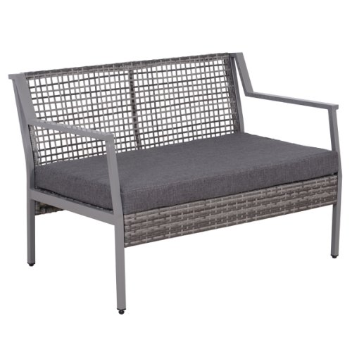 Outsunny 2 Seater Rattan Bench W/Cushions-Grey|Aosom Ireland